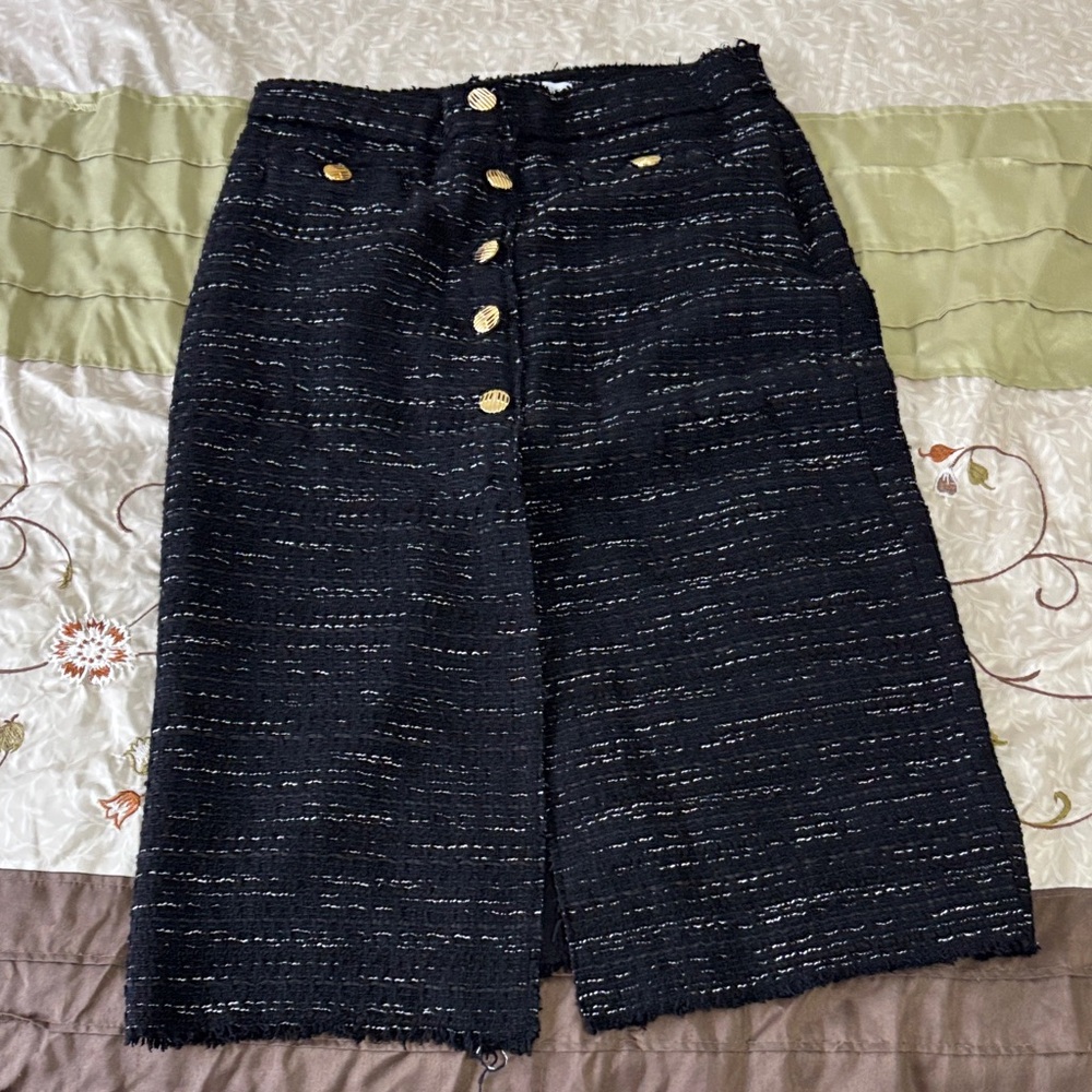 Zara Black and Gold Button Pencil Skirt